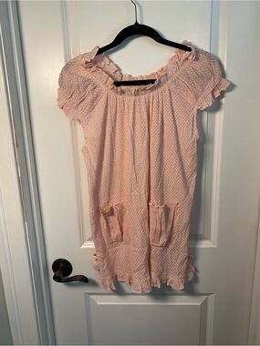 April Cornell Pale Pink Ruffle Polka Dot Tunic